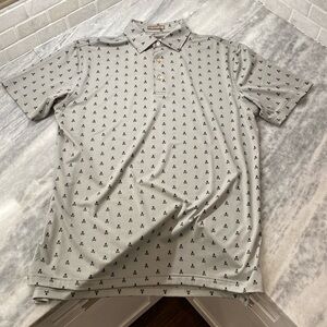 Peter Millar Light Gray Polo with Small Navy Skull Pattern
